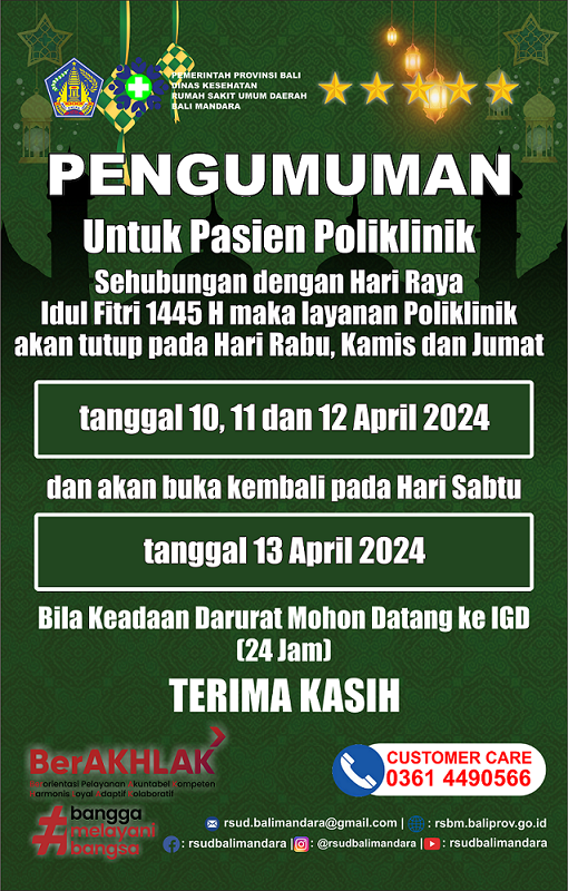 PENGUMUMAN LIBUR IDUL FITRI 1445 H